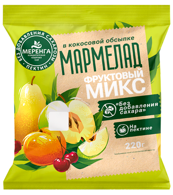  Меренга Мармелад без сахара в кокосовой обсыпке Фруктовый микс, 220г   в Якутске